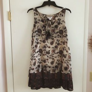 Floral dress with ties in the front.